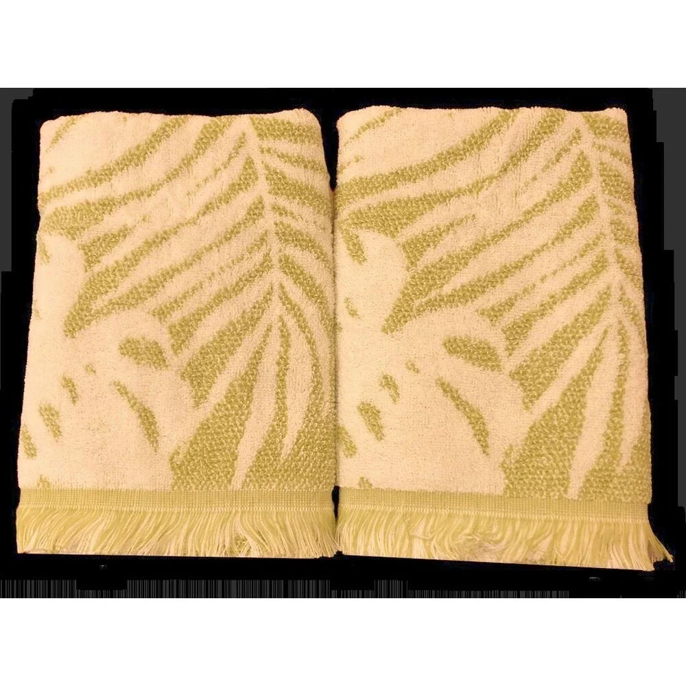 Island Sands Palm Tropical Hand Towels Set of 2 Green Plush Beach Summer House